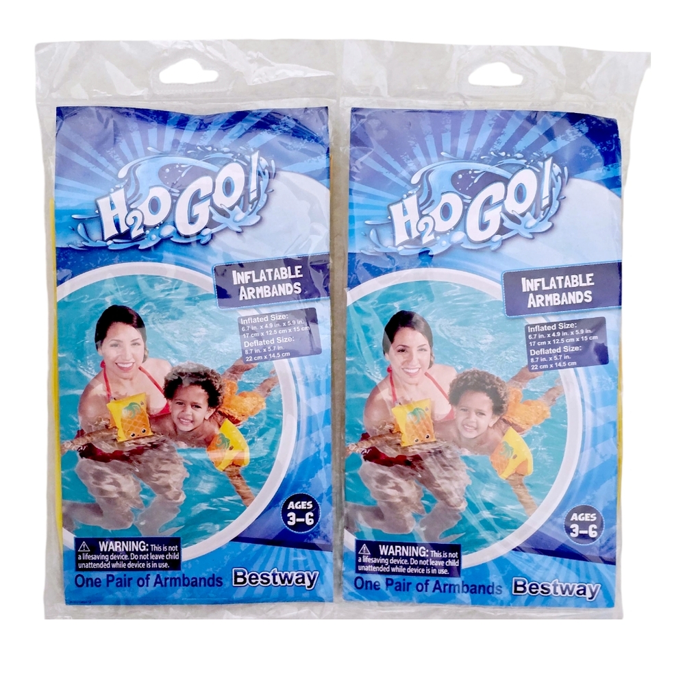 New 2 Pairs Kids Floaties Inflatable Arm Bands Swim Floats Ages 3-6 Pineapple